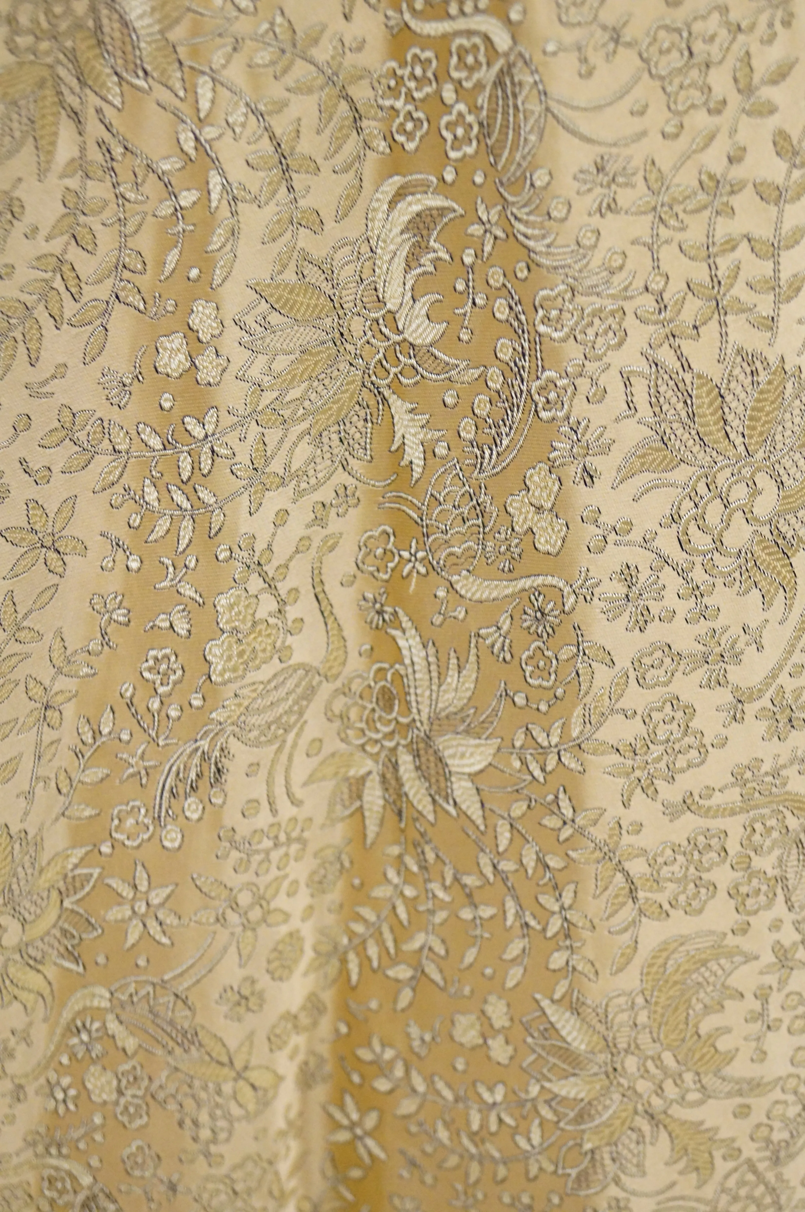 1950s Gold Floral & Peacock Brocade New Look Evening Dress