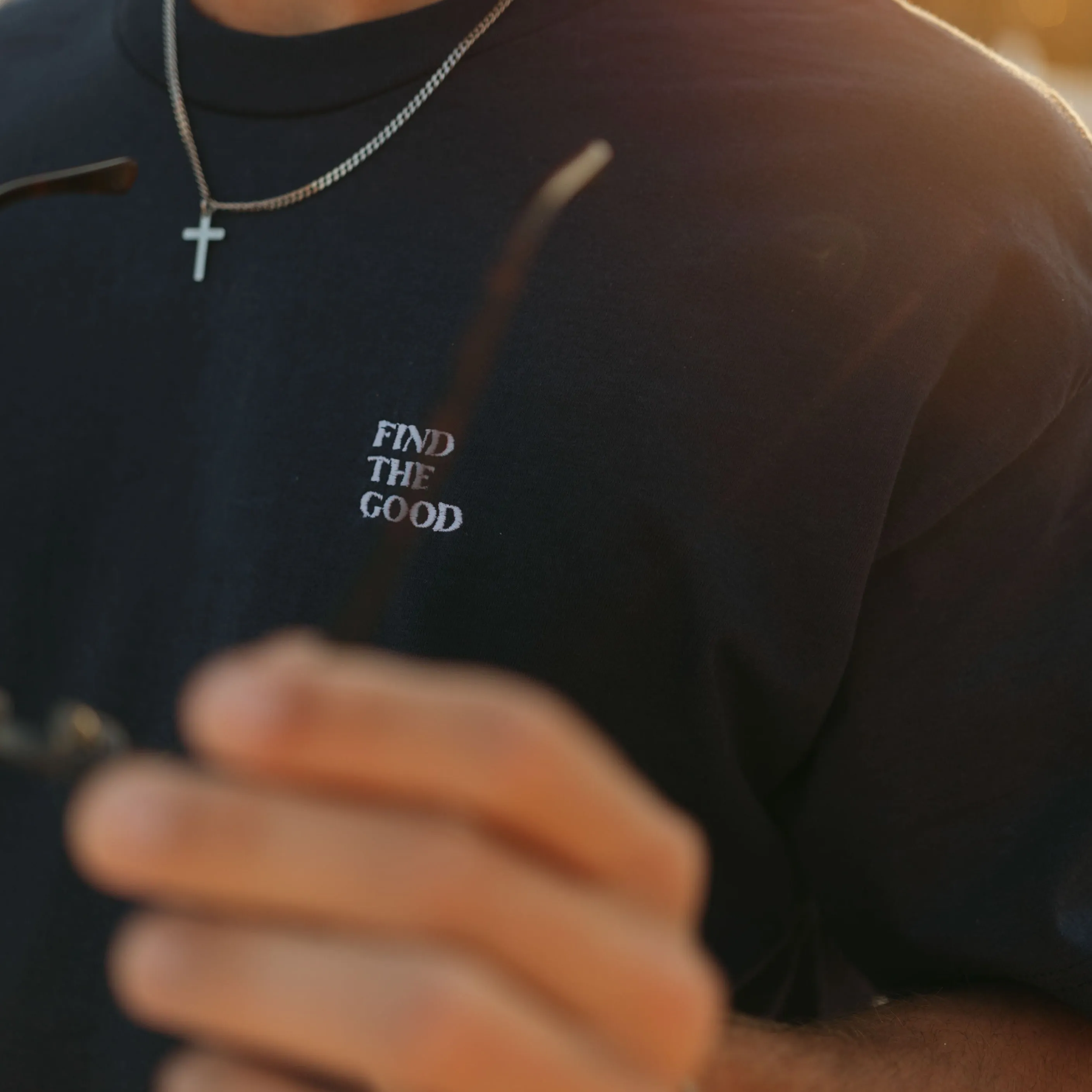 3 Simple Words Embroidered Tee - Navy Blue