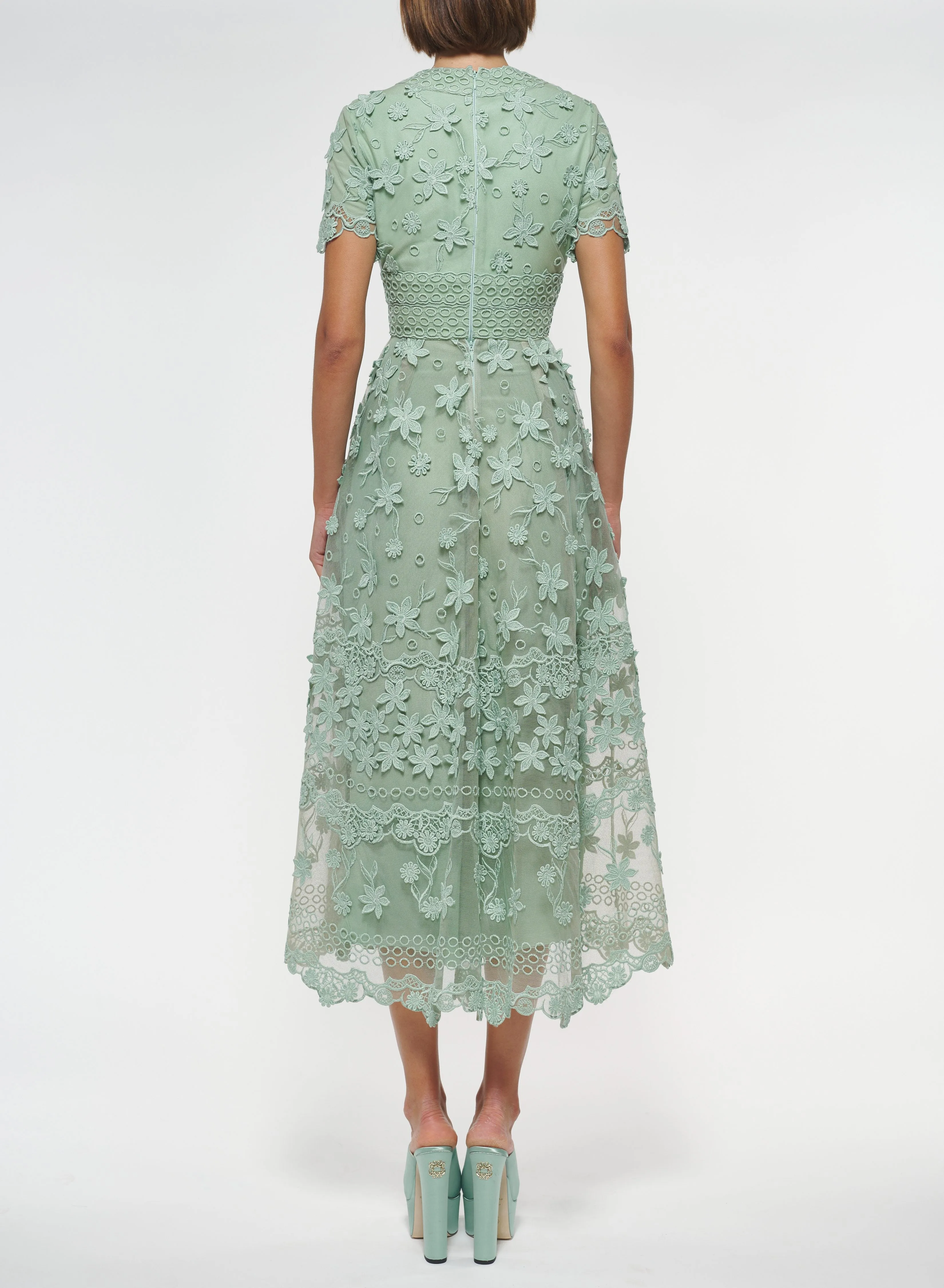 3D Floral Embroidered Midi Dress