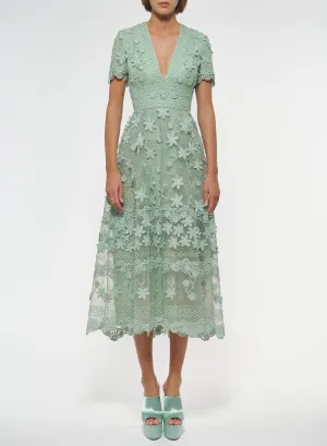 3D Floral Embroidered Midi Dress