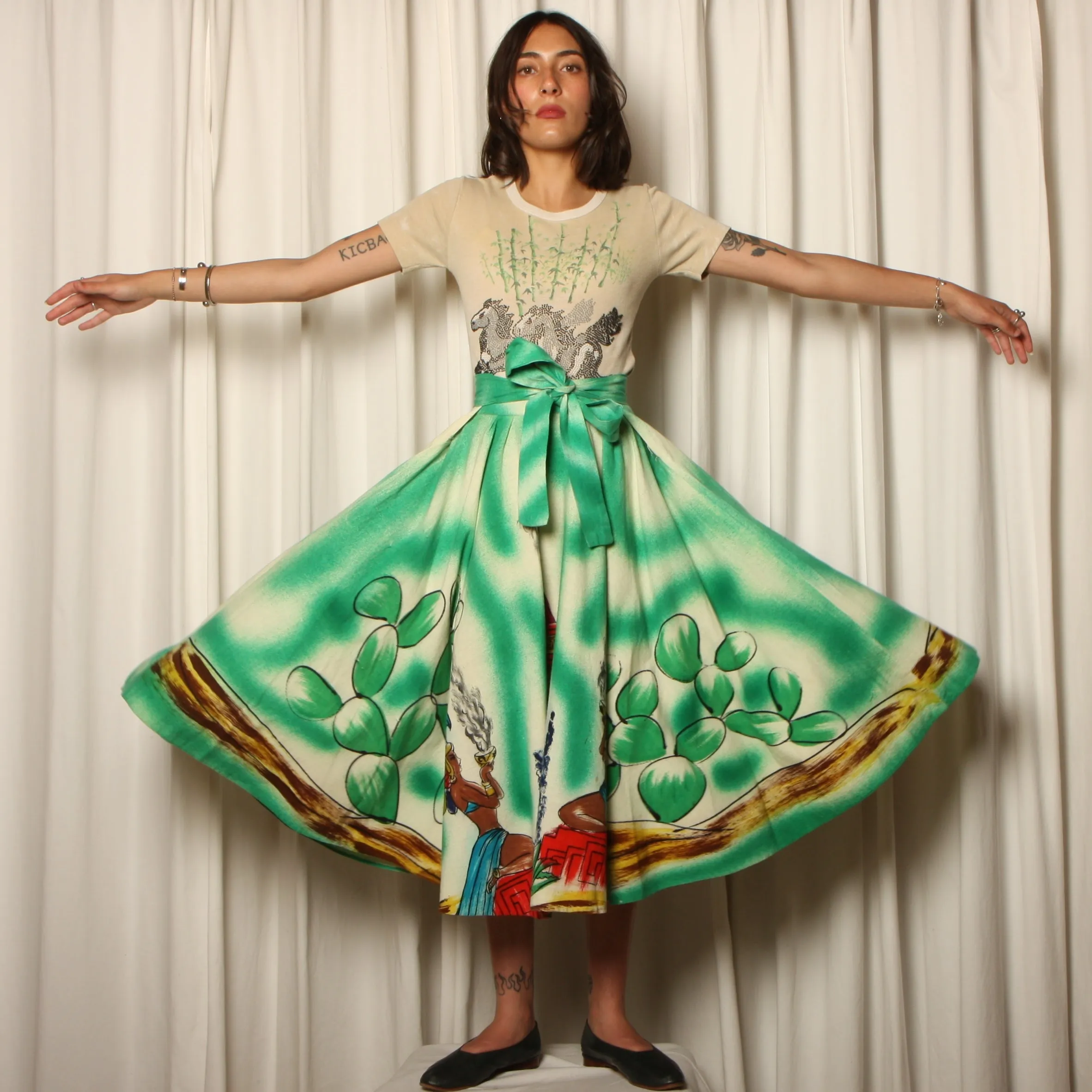 50's Hand Painted Cotton Mexican Souvenir Skirt