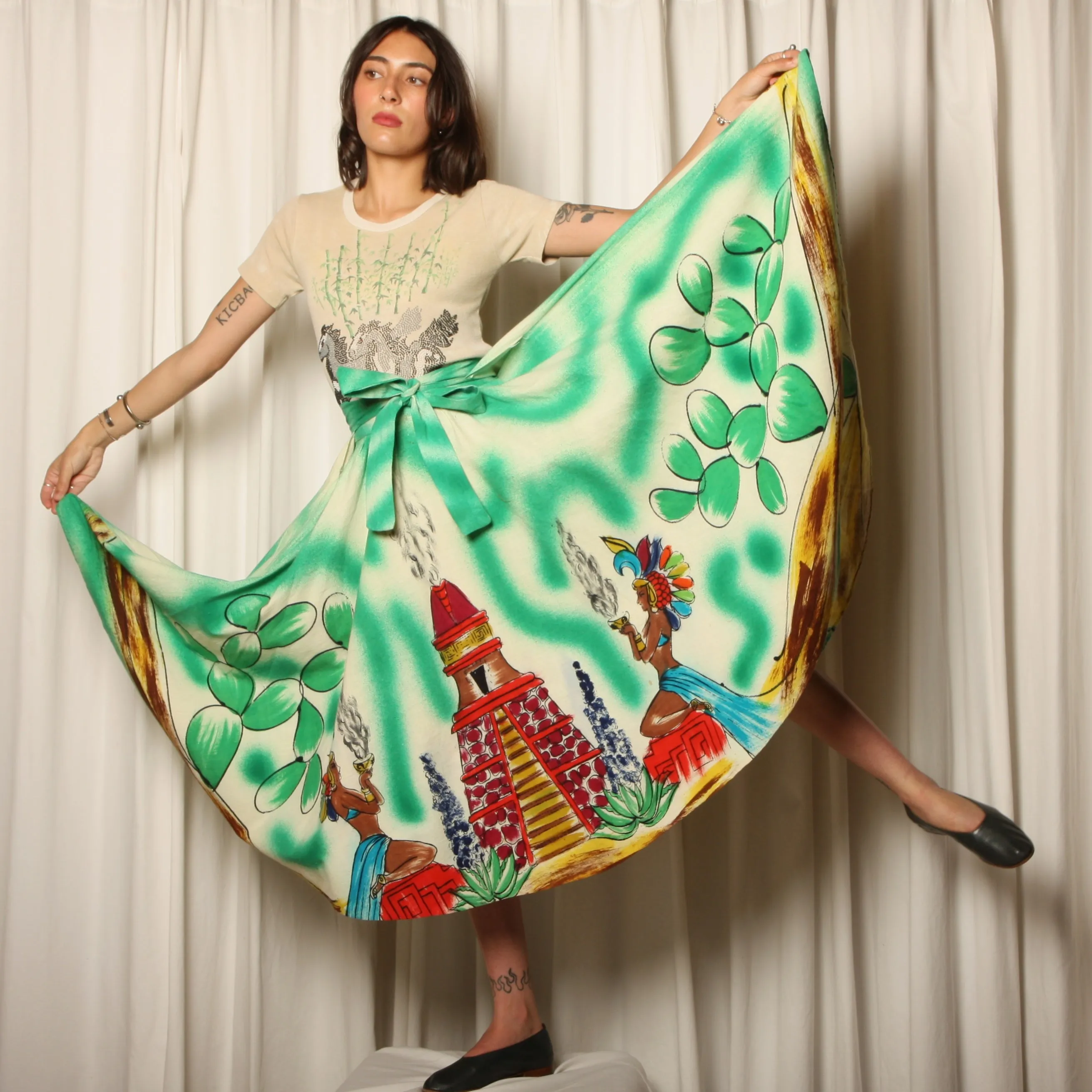 50's Hand Painted Cotton Mexican Souvenir Skirt
