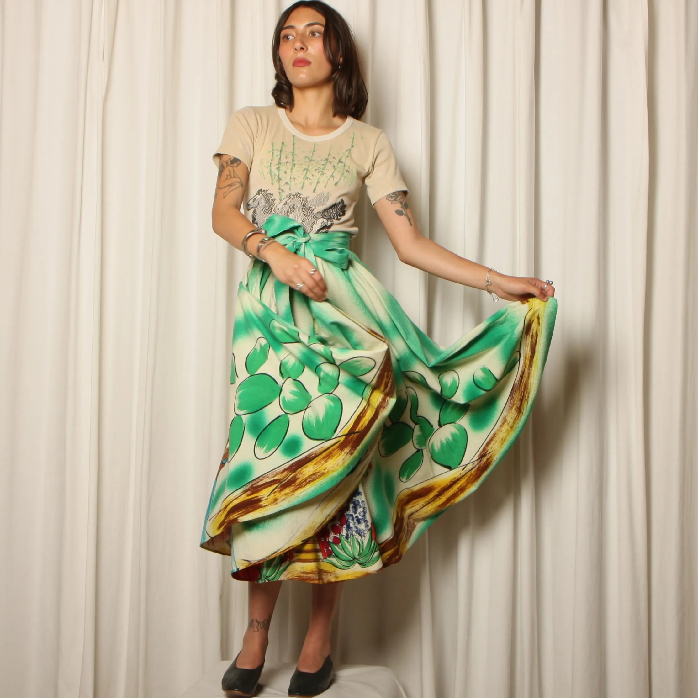 50's Hand Painted Cotton Mexican Souvenir Skirt