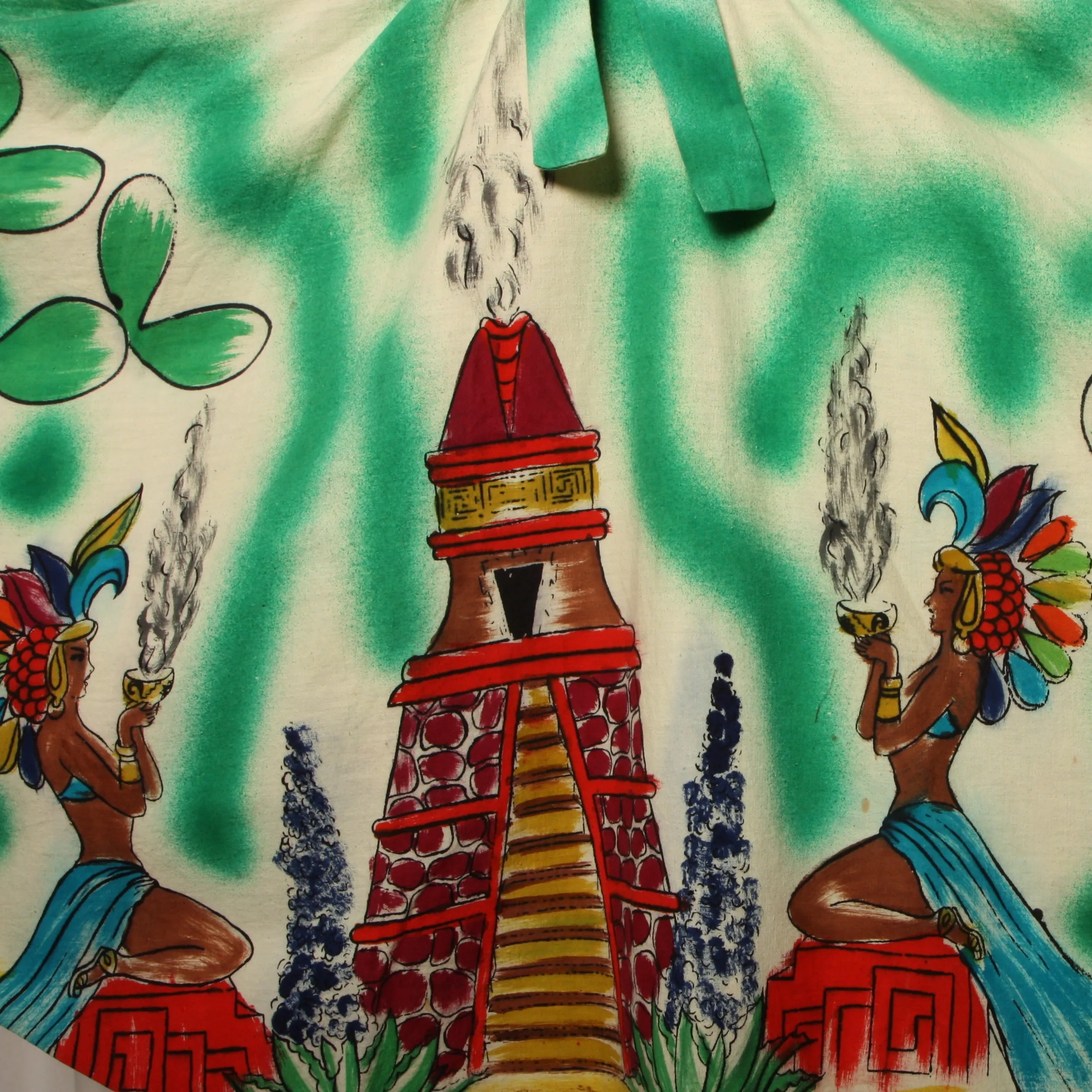 50's Hand Painted Cotton Mexican Souvenir Skirt