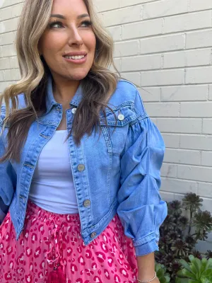 ADDIE PINTUCK SLEEVE DENIM JACKET