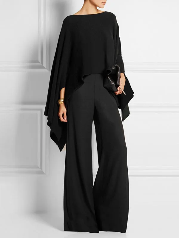 Batwing Sleeves Loose Solid Color Boat Neck T-Shirts Tops