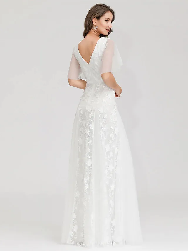 Beach Wedding Dresses Chapel Train A-Line Long Sleeve Jewel Neck Satin With Spring & Summer Bridal Gowns