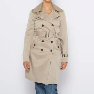 Beige Sateen Double Breasted Trench Coat - M