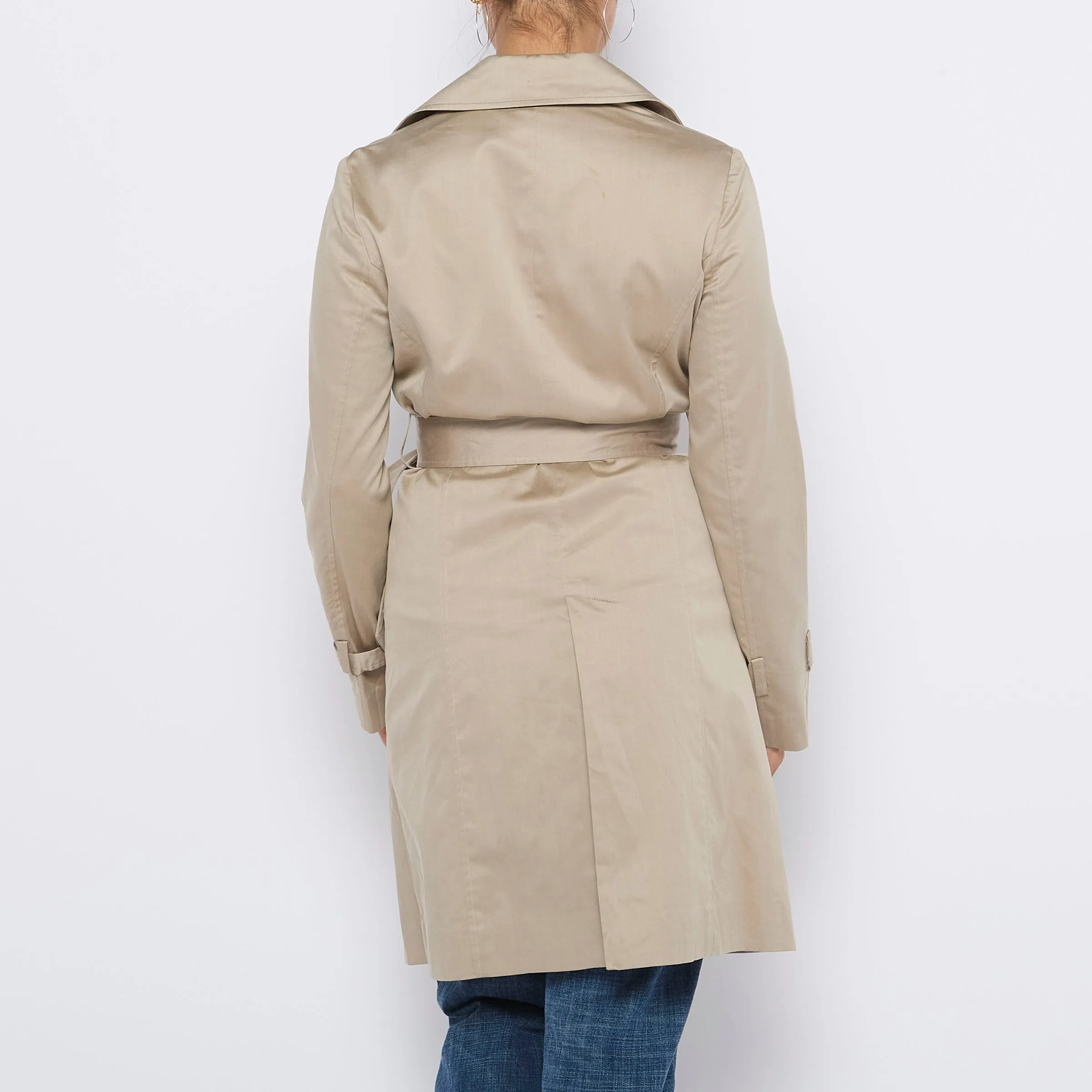Beige Sateen Double Breasted Trench Coat - M