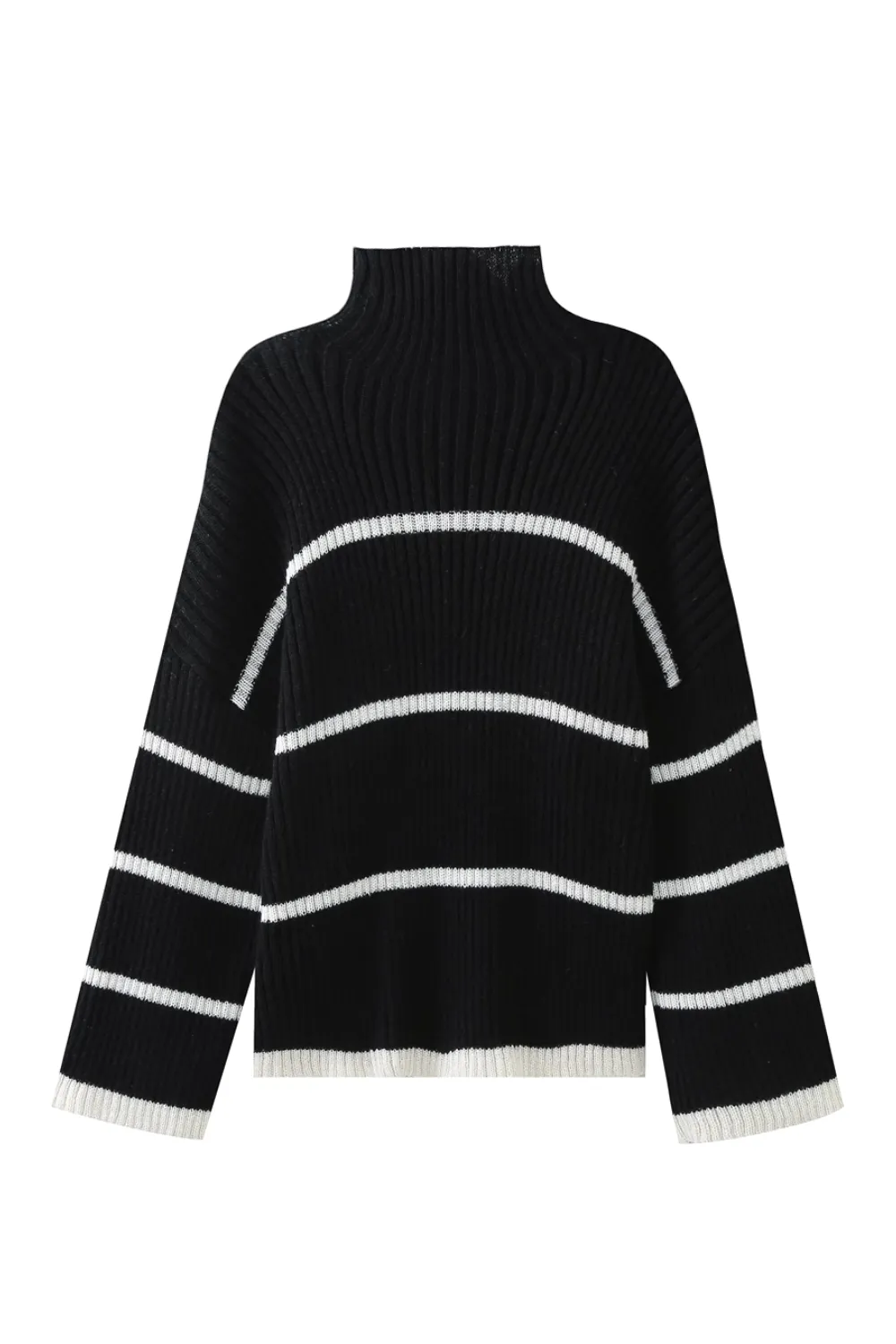 'Bella' Mock Neck Striped Knitted Sweater