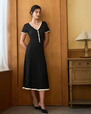 Black Contrasting Sweater Midi Dress