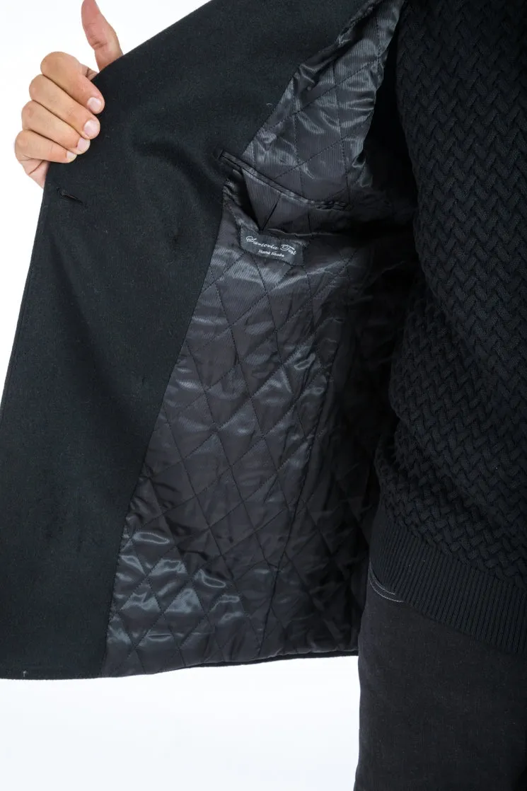 Black Double Breasted Classic Fit Overcoat