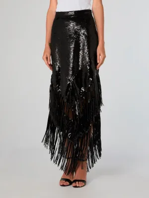 Black Fringe Hem Sequin Skirt