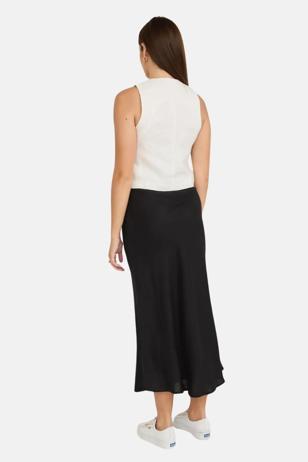 Bliss Black Linen Bias Midi Skirt