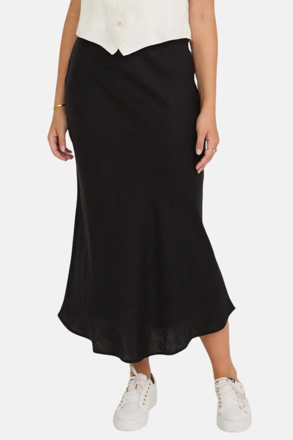 Bliss Black Linen Bias Midi Skirt
