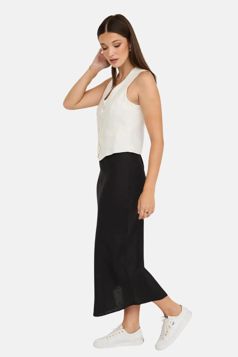 Bliss Black Linen Bias Midi Skirt