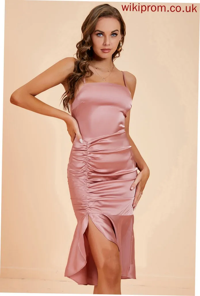 Bodycon Club Dresses Neck Square Midi Dresses Ruffle Polyester Sleeveless Sexy Carly