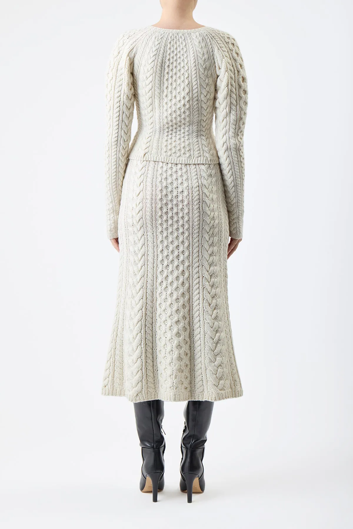 Callum Knit Midi Skirt in Ivory Cashmere