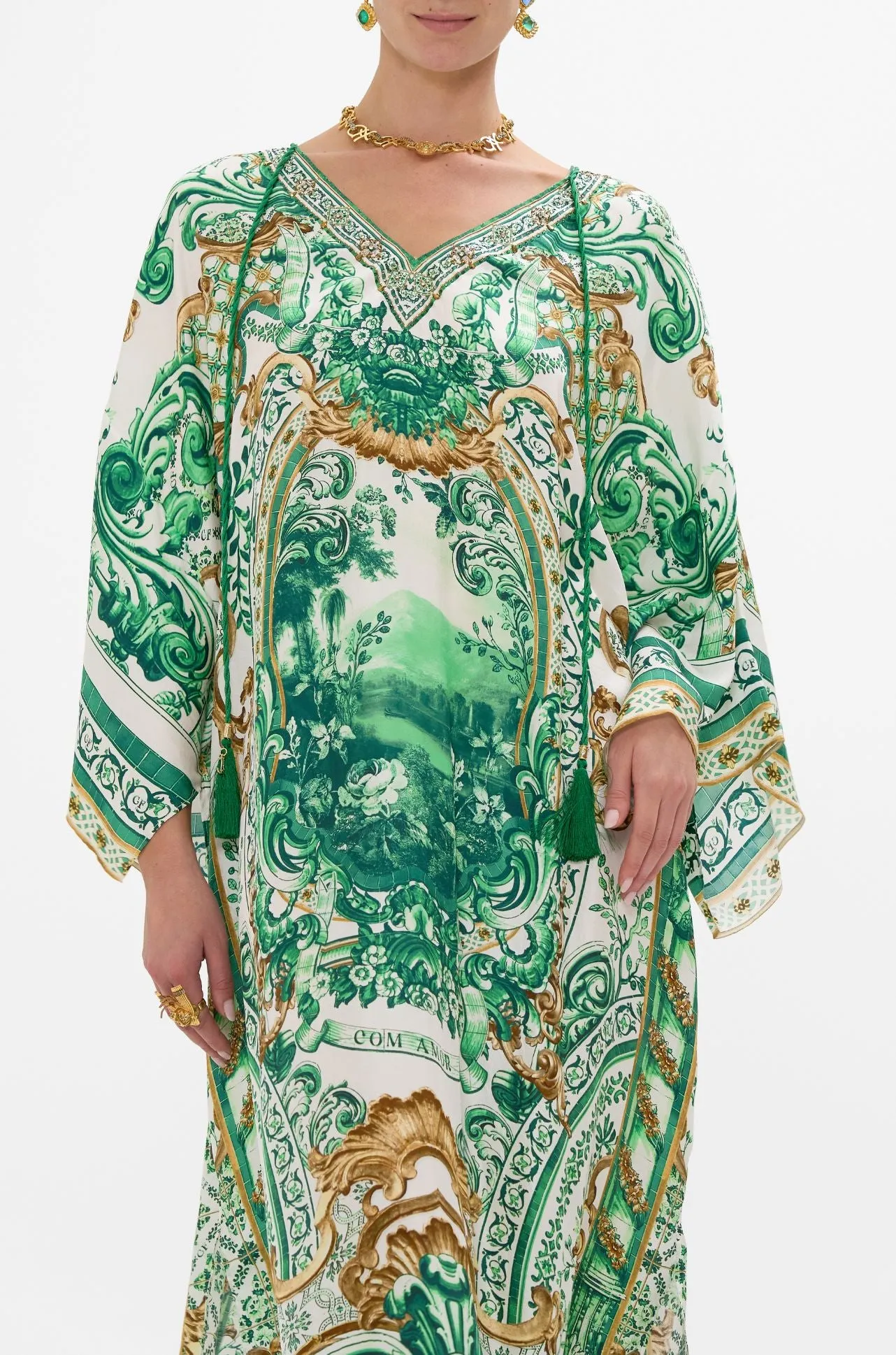 Camilla - Corridor Of Calm V Neck Kaftan with Ties