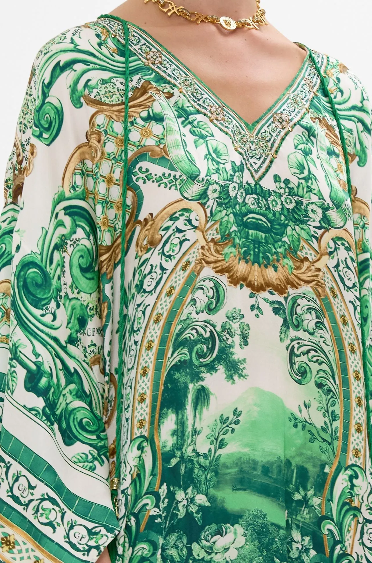 Camilla - Corridor Of Calm V Neck Kaftan with Ties
