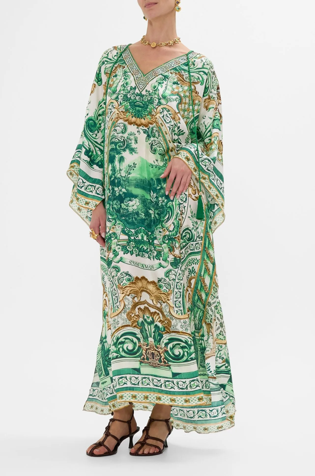 Camilla - Corridor Of Calm V Neck Kaftan with Ties