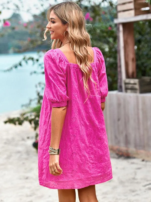 Chic Jacquard Square Neck Dress for Upscale Gatherings