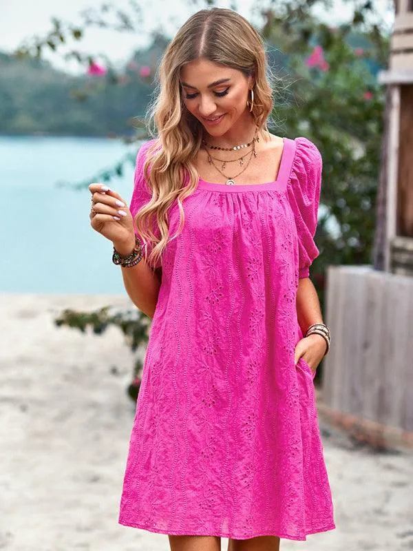 Chic Jacquard Square Neck Dress for Upscale Gatherings