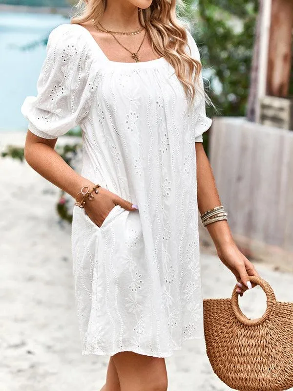 Chic Jacquard Square Neck Dress for Upscale Gatherings
