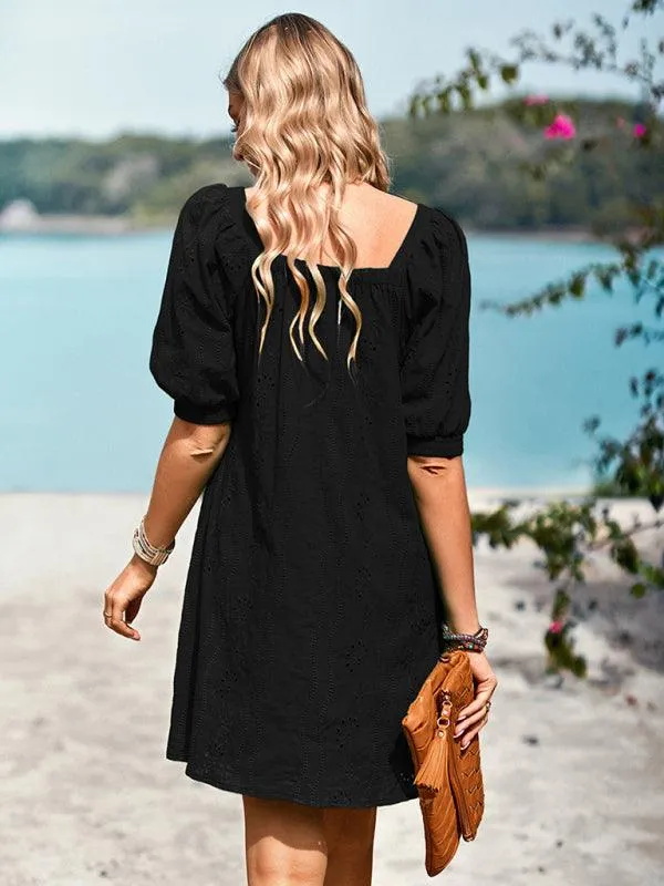 Chic Jacquard Square Neck Dress for Upscale Gatherings