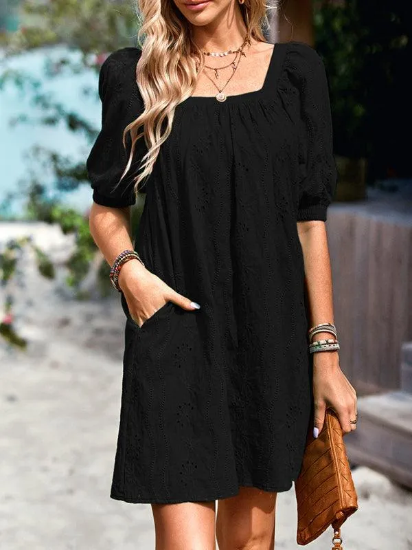 Chic Jacquard Square Neck Dress for Upscale Gatherings