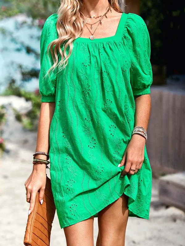 Chic Jacquard Square Neck Dress for Upscale Gatherings