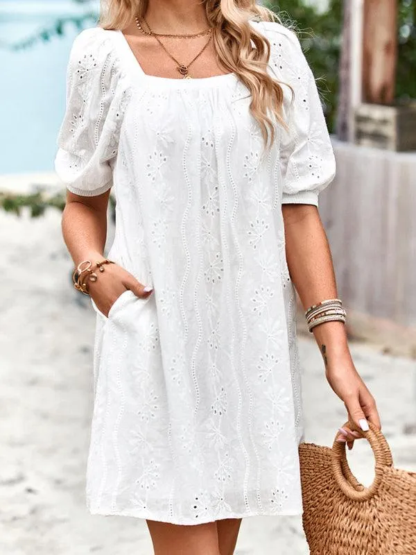 Chic Jacquard Square Neck Dress for Upscale Gatherings