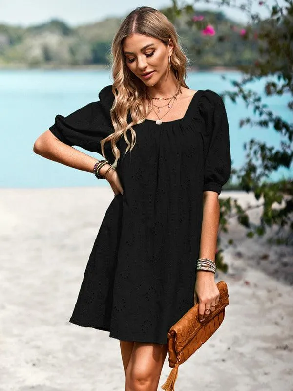Chic Jacquard Square Neck Dress for Upscale Gatherings