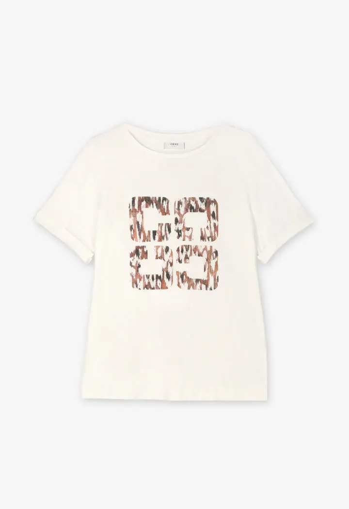 Choice Monogram Printed Motif At Front Sequin T-Shirt Off White