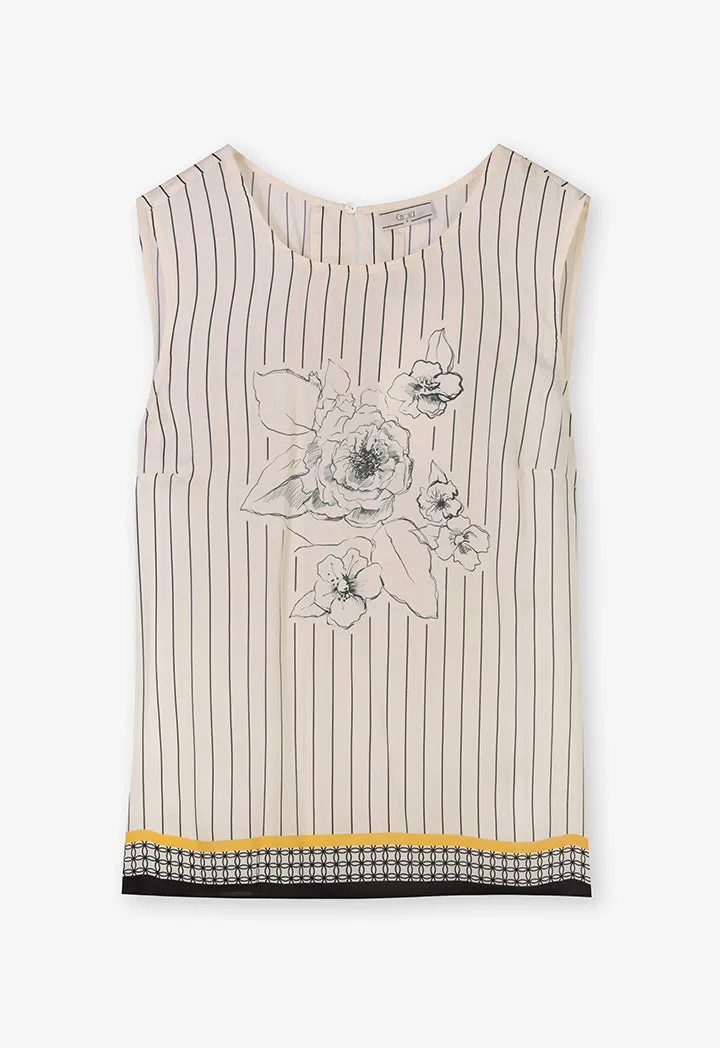 Choice Sleeveless Printed Striped T-Shirt Print