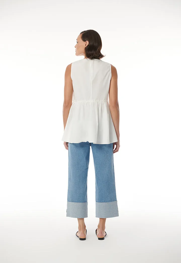 Choice Sleeveless Solid Gathered Top Offwhite