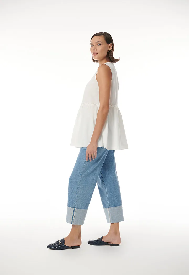 Choice Sleeveless Solid Gathered Top Offwhite