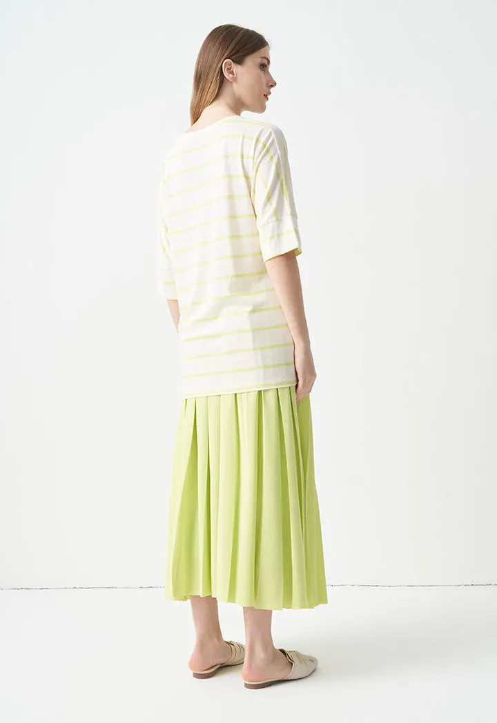 Choice Striped Short Dolman Sleeves T-Shirt Lime