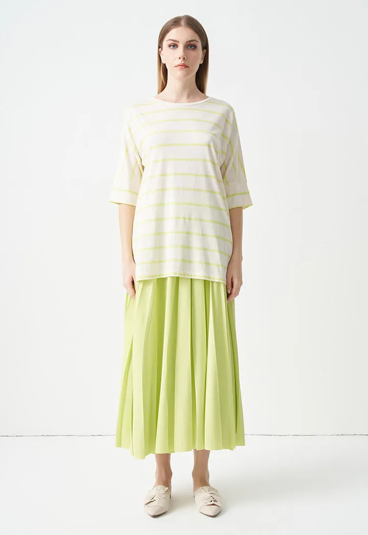 Choice Striped Short Dolman Sleeves T-Shirt Lime