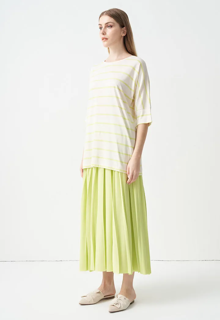 Choice Striped Short Dolman Sleeves T-Shirt Lime