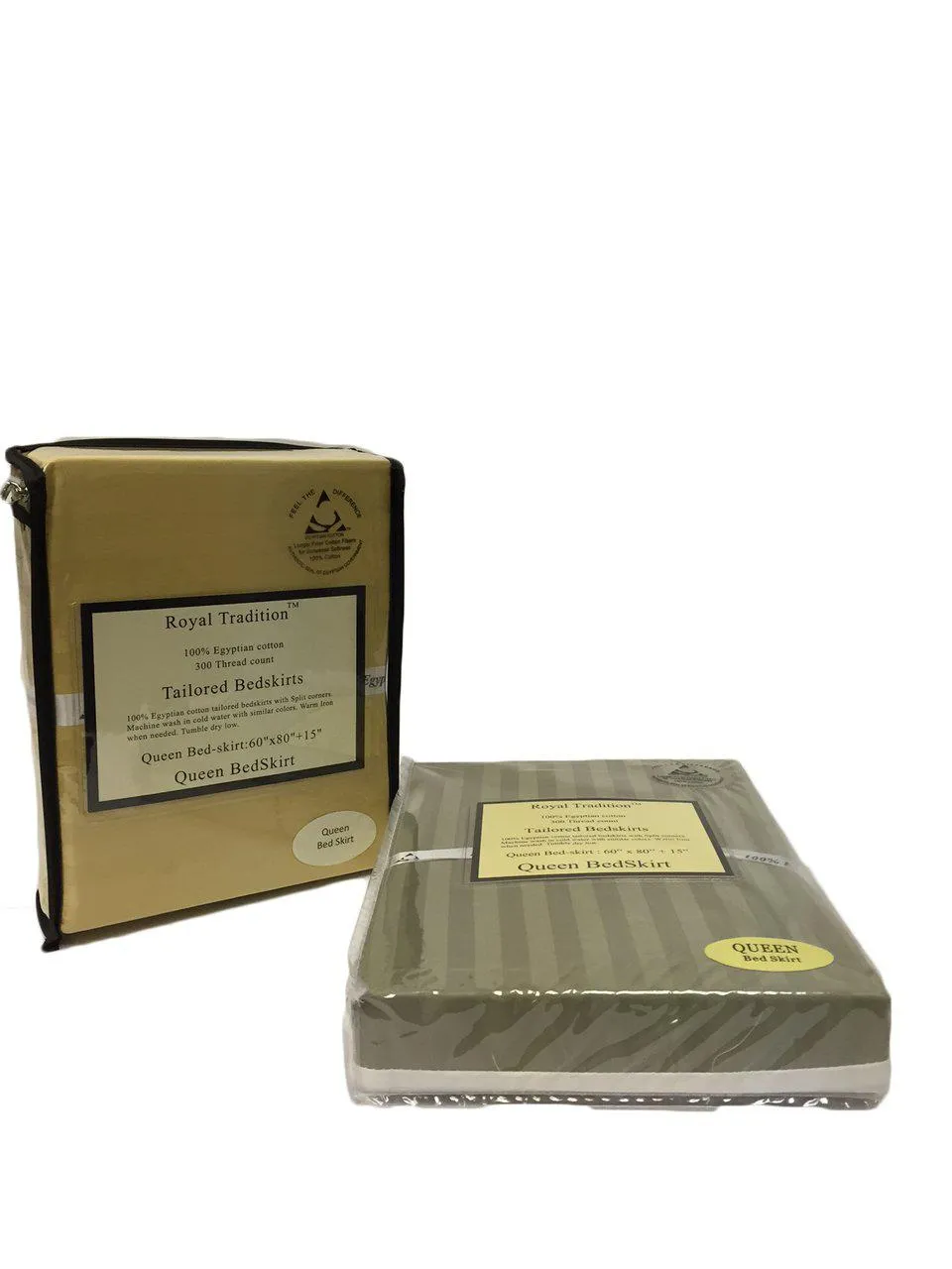 Combed Cotton Split Corners Damask Stripe Bed Skirts