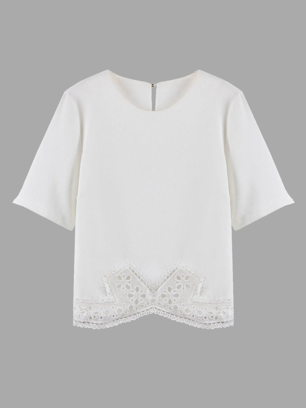 Custom Round Neck Lace Half Sleeve Irregular Hem White T-Shirts
