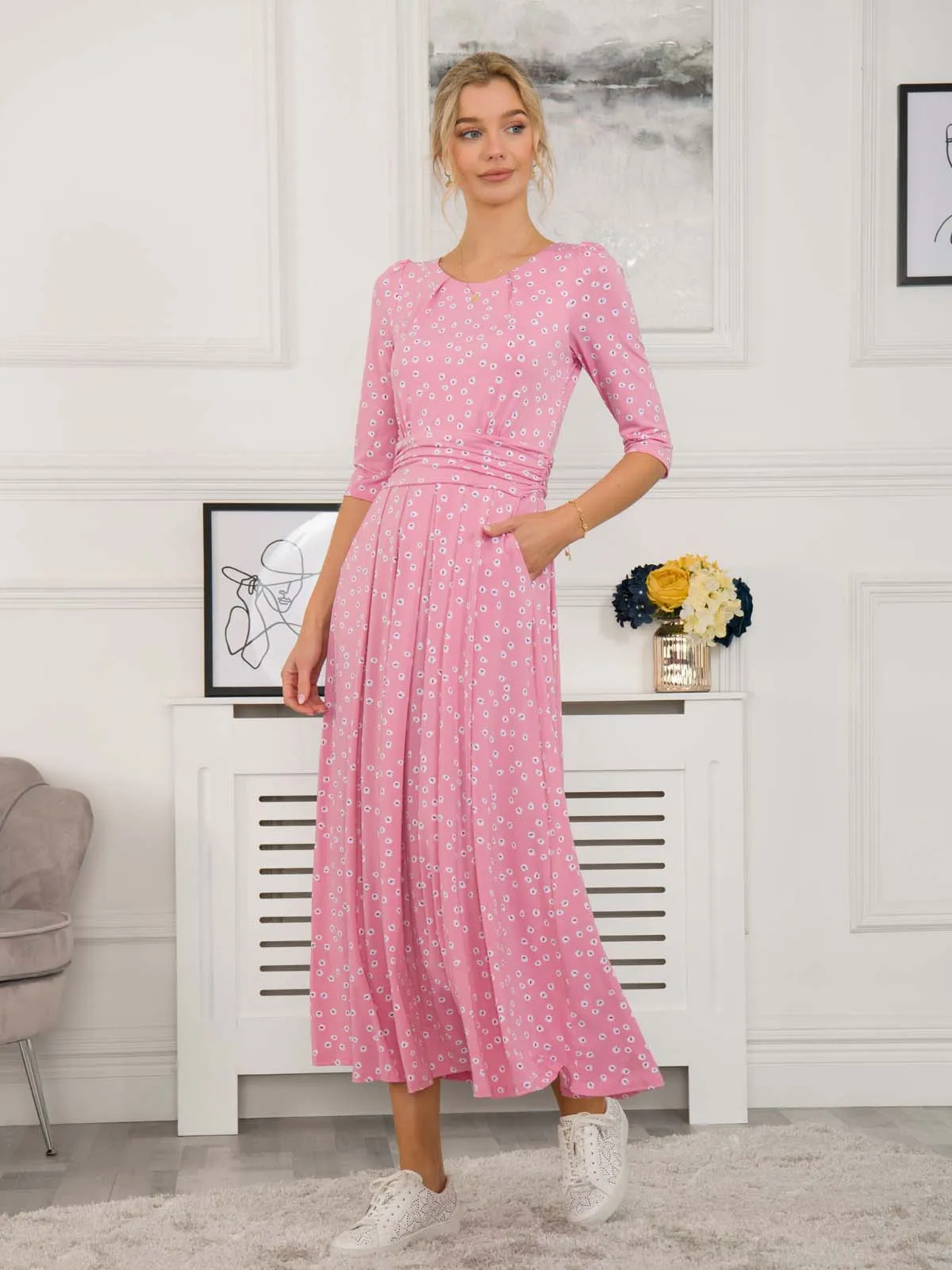 Denisse Spotty Maxi Dress, Dusty Pink