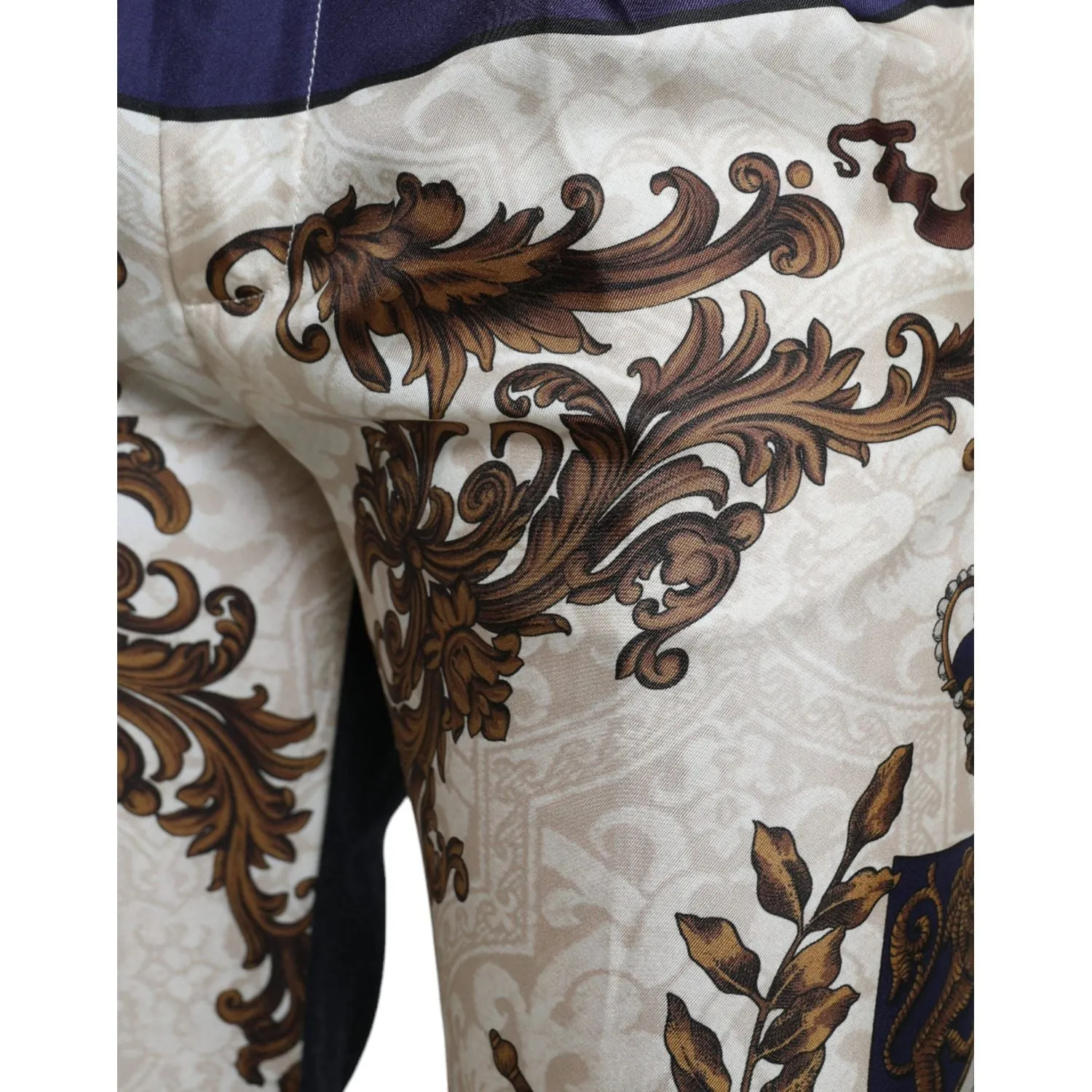 Dolce & Gabbana Elegant Silk Skinny Pants with Heraldic Print