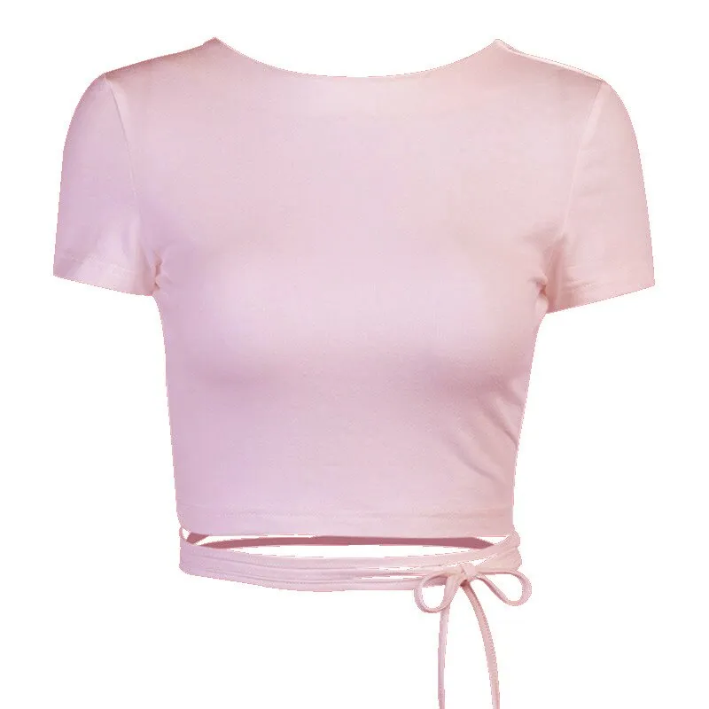 DressBetty - Black White Simple Solid Color T-Shirts