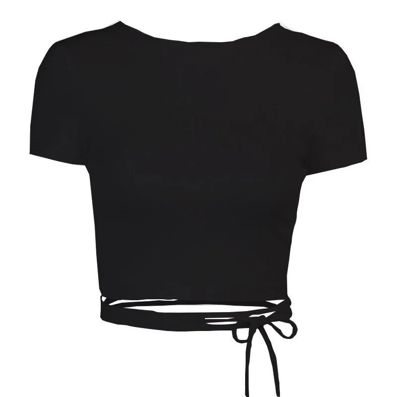 DressBetty - Black White Simple Solid Color T-Shirts
