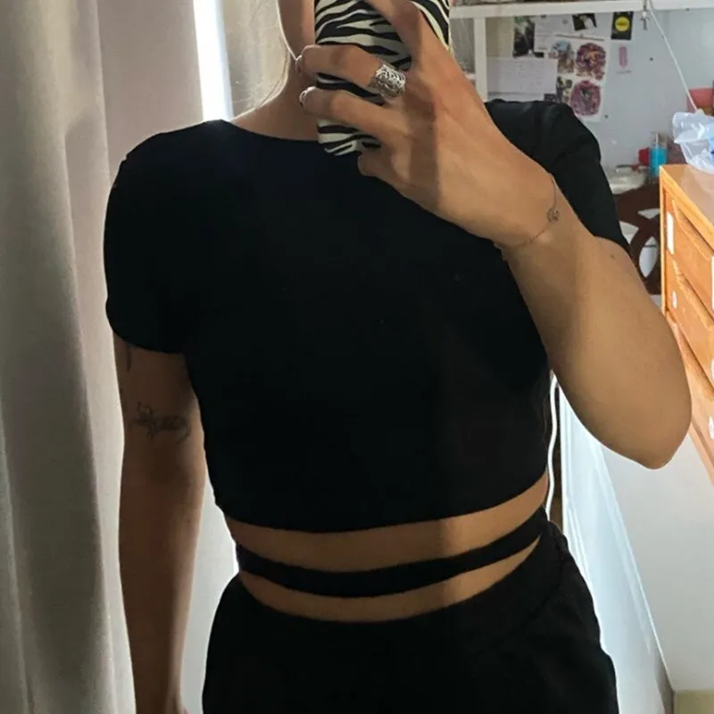 DressBetty - Black White Simple Solid Color T-Shirts