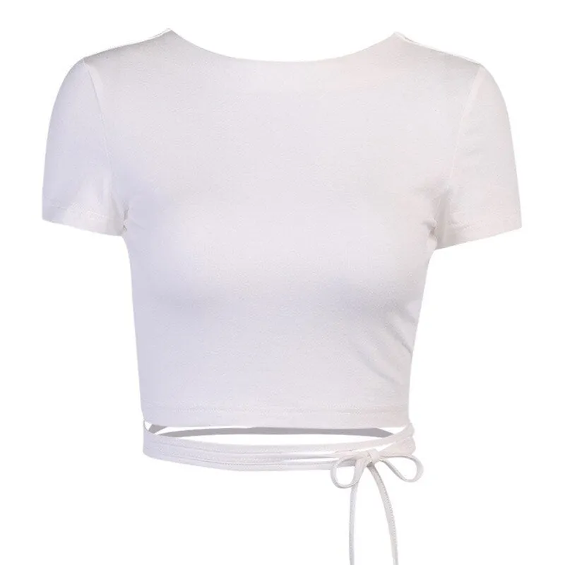DressBetty - Black White Simple Solid Color T-Shirts