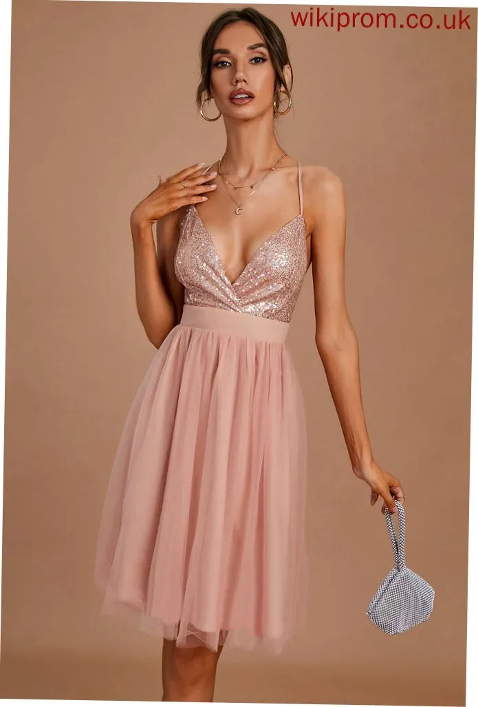 Dresses Sleeveless A-line Ruffle Sexy V-Neck Club Dresses Sequins Mini Lace Meadow