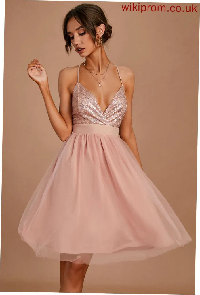 Dresses Sleeveless A-line Ruffle Sexy V-Neck Club Dresses Sequins Mini Lace Meadow